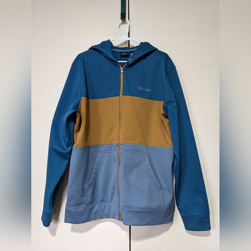 Men's Marmot Rincon hoodie, large, blue/gold/green